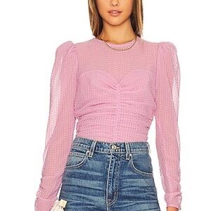 Astr Lilac Mesh Ruched Blouse